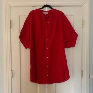 Red Button Down Shirt Dress for Women